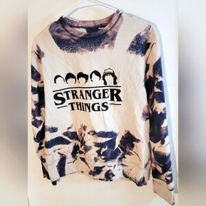 Handcrafted Acid Washed Black and Tan Sweatshirt W/ Stranger Things Graphic